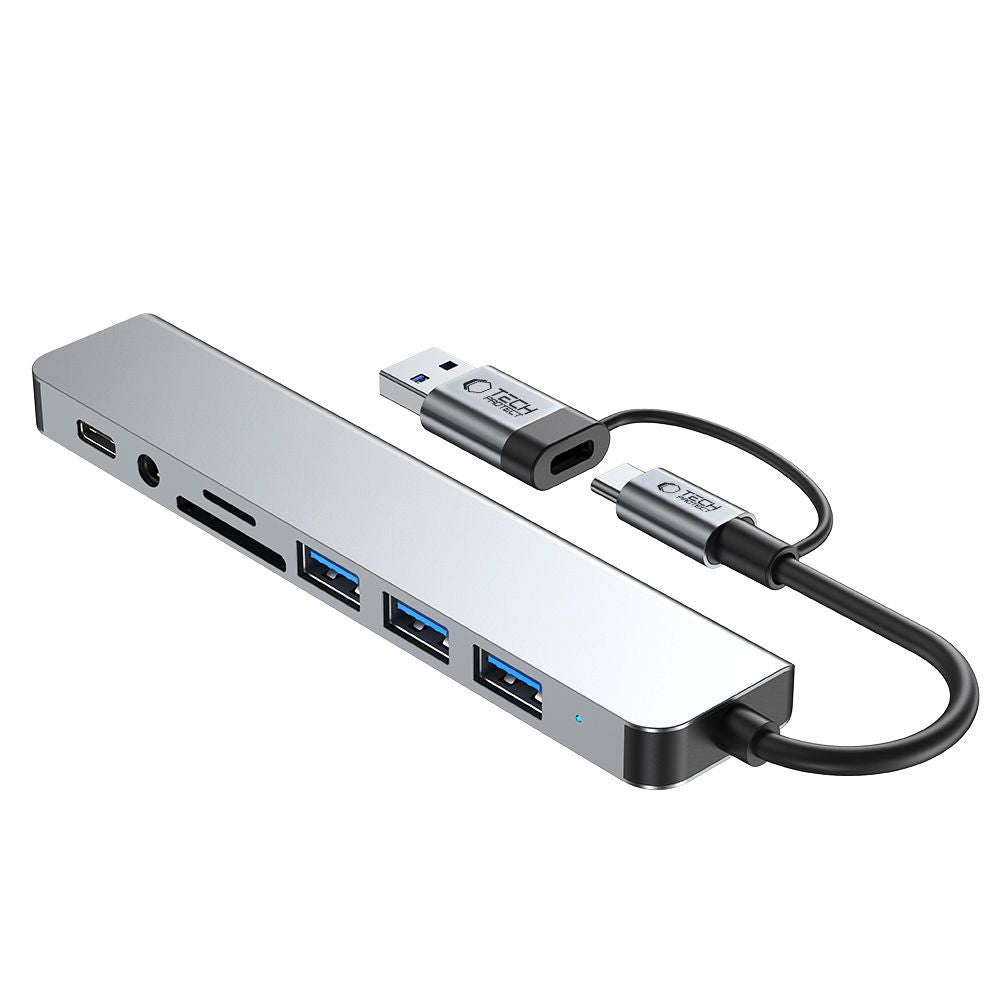 ADAPTATEUR HUB TECH-PROTECT HB06 9EN1 TYPE-C + USB2.0 + USB3.0 + SD/TF + AV3.5 GRIS ESPACE
