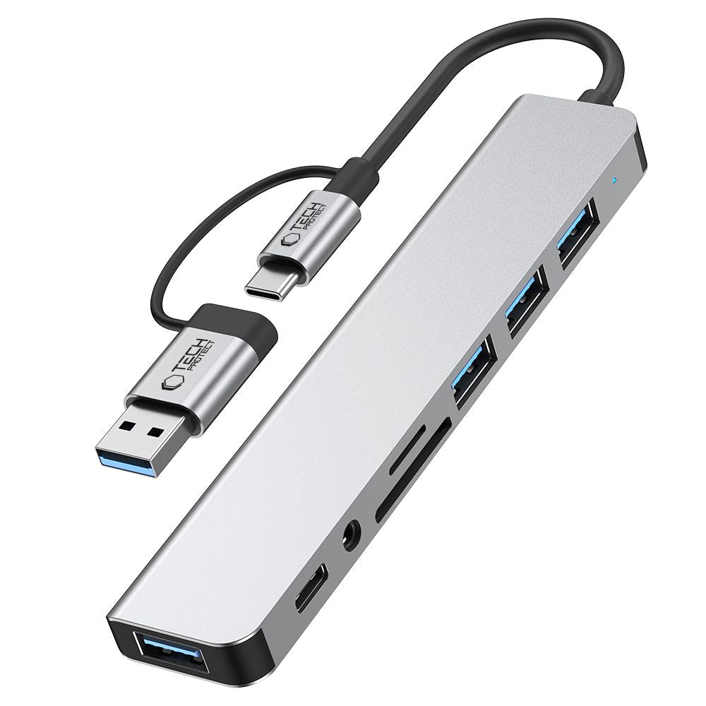 ADAPTATEUR HUB TECH-PROTECT HB06 9EN1 TYPE-C + USB2.0 + USB3.0 + SD/TF + AV3.5 GRIS ESPACE