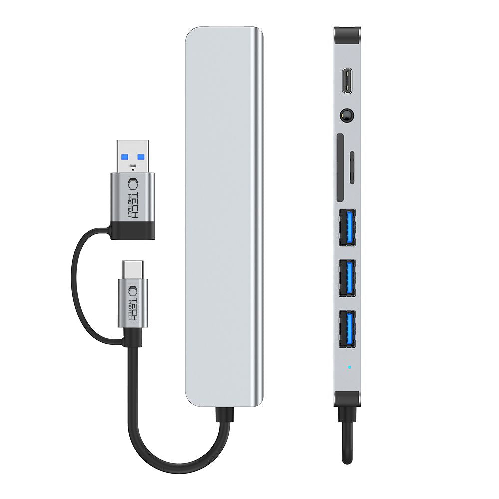 ADAPTATEUR HUB TECH-PROTECT HB06 9EN1 TYPE-C + USB2.0 + USB3.0 + SD/TF + AV3.5 GRIS ESPACE