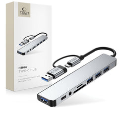 ADAPTATEUR HUB TECH-PROTECT HB06 9EN1 TYPE-C + USB2.0 + USB3.0 + SD/TF + AV3.5 GRIS ESPACE