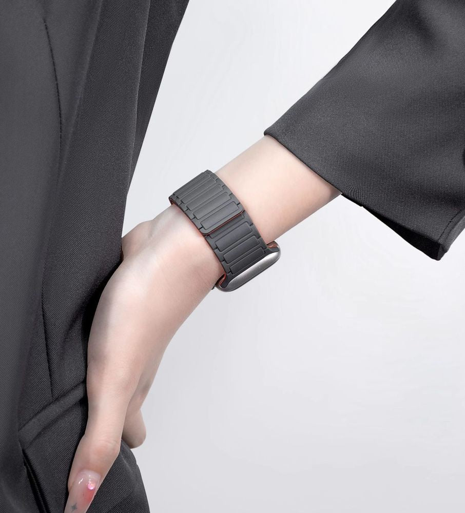 BRACELET BRACELET DOOP ICONBAND MAGNÉTIQUE APPLE WATCH 4 / 5 / 6 / 7 / 8 / 9 / SE / ULTRA 1 / 2 (42 / 44 / 45 / 49 MM) NOIR/ROUGE