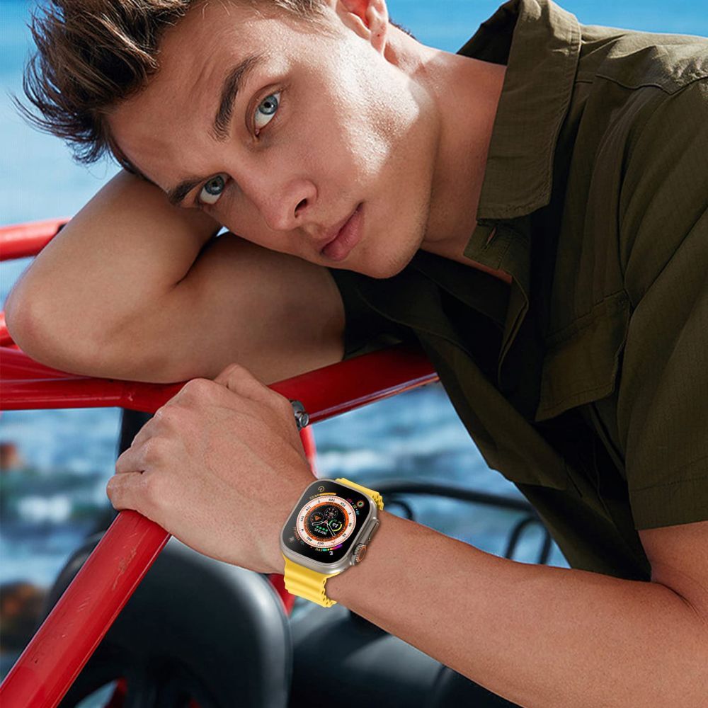 BRACELET DOOP ICONBAND PRO POUR APPLE WATCH 6 / 7 / 8 / 9 / 10 / SE / ULTRA 1 / 2 (44 / 45 / 46 / 49 MM) NOIR/ORANGE