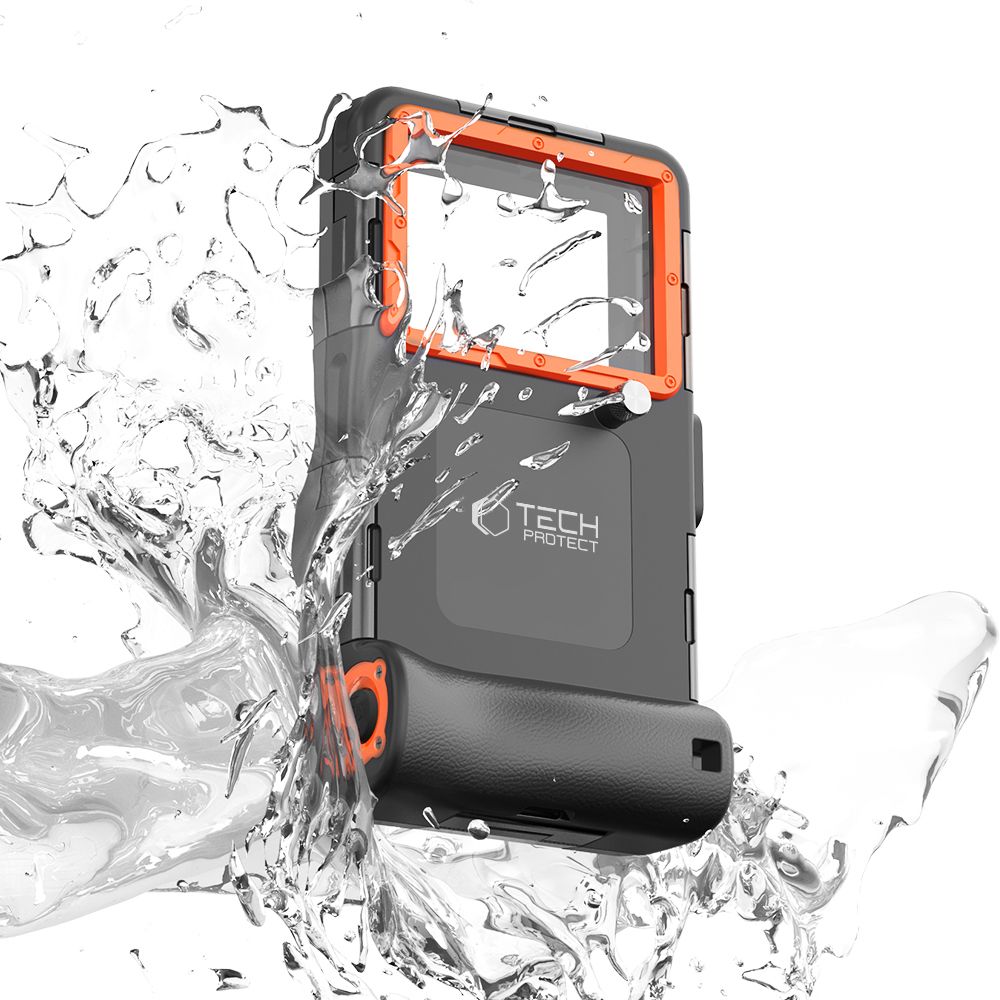 COQUE ÉTANCHE UNIVERSELLE TECH-PROTECT IPX8 NOIRE/ORANGE POUR PLONGÉE