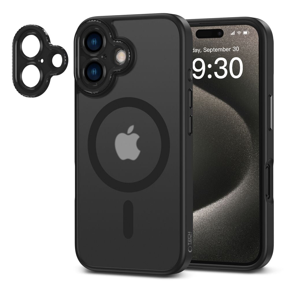 COQUE POUR IPHONE 16 TECH-PROTECT MAGCAM MAGSAFEMATTE NOIRE