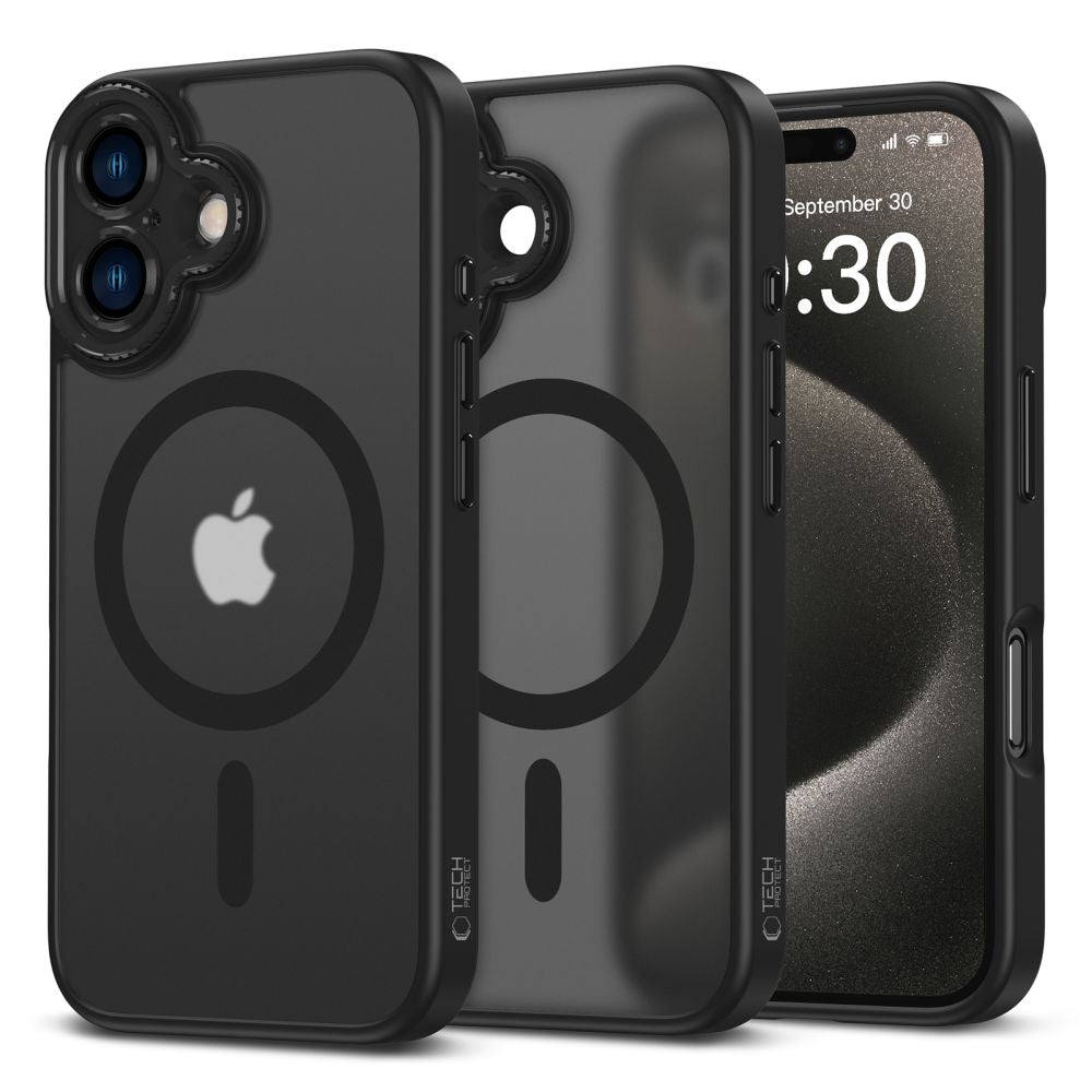 COQUE POUR IPHONE 16 TECH-PROTECT MAGCAM MAGSAFEMATTE NOIRE