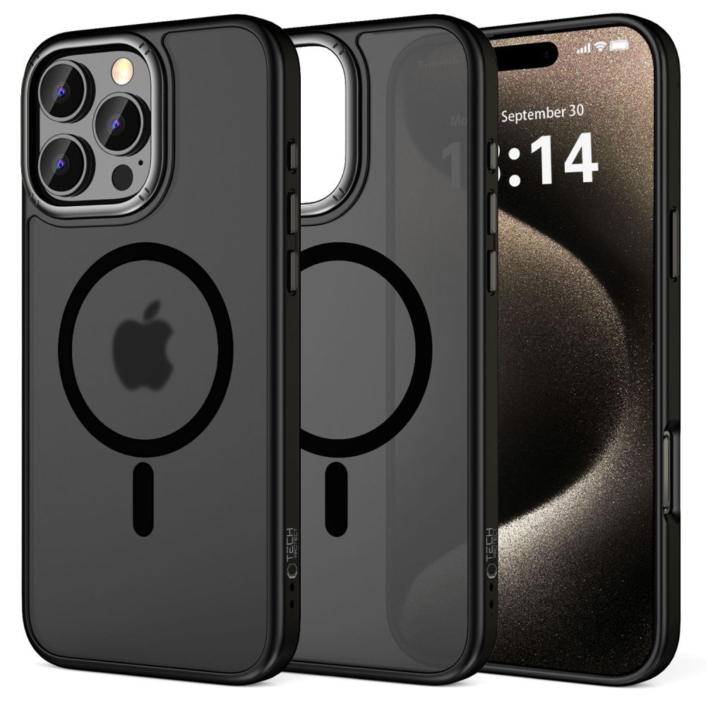 COQUE POUR IPHONE 16 PRO MAX TECH-PROTECT MAGEDGE MAGSAFE NOIR MAT/ACIER GRISE