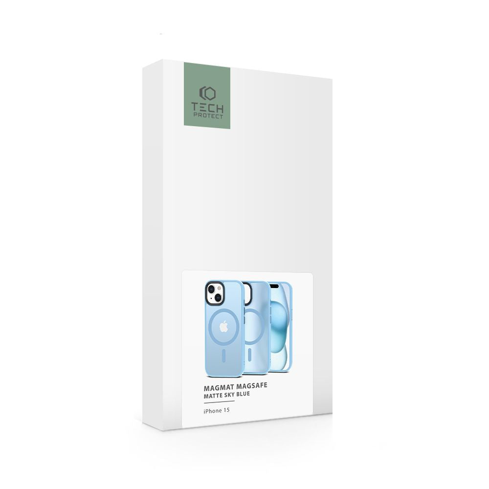 COUVERTURE TECH-PROTECT MAGMAT MAGSAFE IPHONE 15 BLEU CIEL MAT