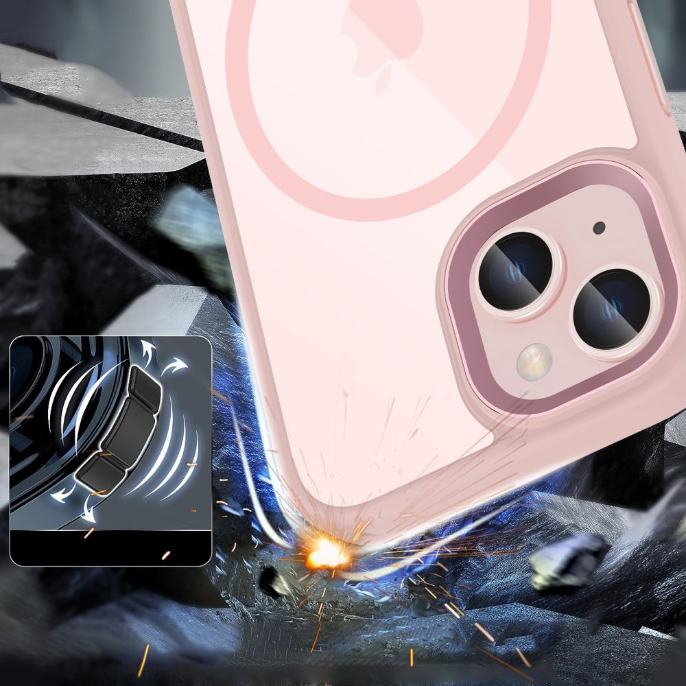 COUVERTURE TECH-PROTECT MAGMAT MAGSAFE IPHONE 15 ROSE/TRANSPARENT