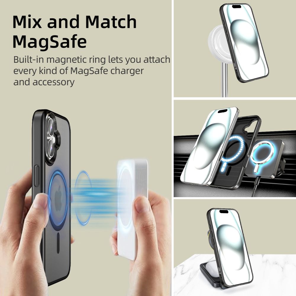 COQUE POUR IPHONE 16 TECH-PROTECT MAGMAT MAGSAFE NOIR MAT