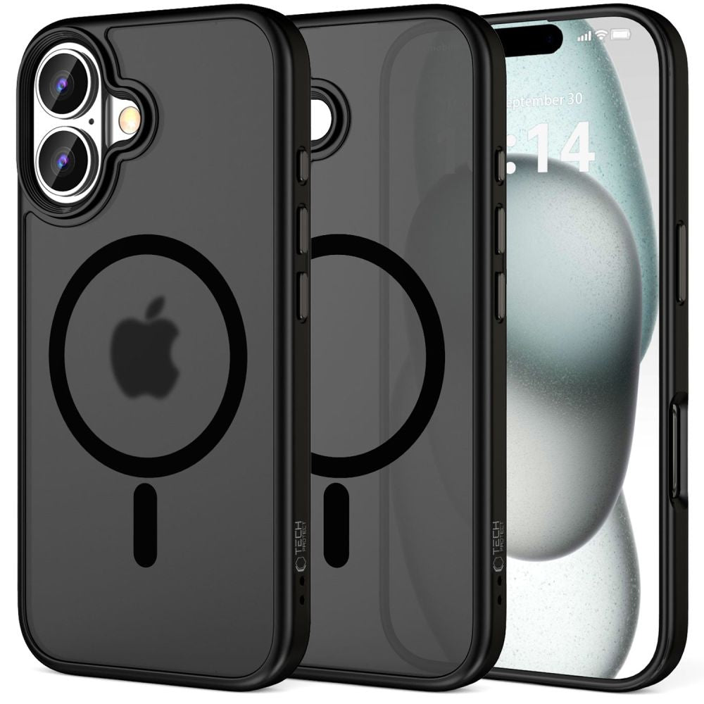 COQUE POUR IPHONE 16 TECH-PROTECT MAGMAT MAGSAFE NOIR MAT