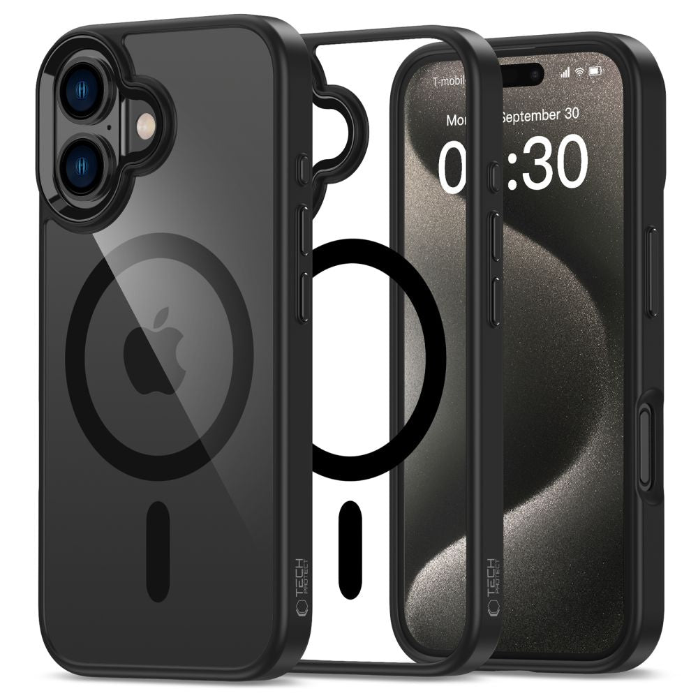 COQUE POUR IPHONE 16 PLUS TECH-PROTECT MAGMAT MAGSAFE NOIR/TRANSPARENT