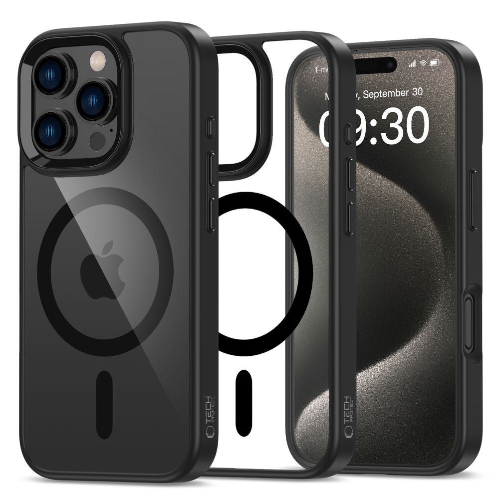 COQUE POUR IPHONE 16 PRO MAX TECH-PROTECT MAGMAT MAGSAFE NOIR/TRANSPARENT