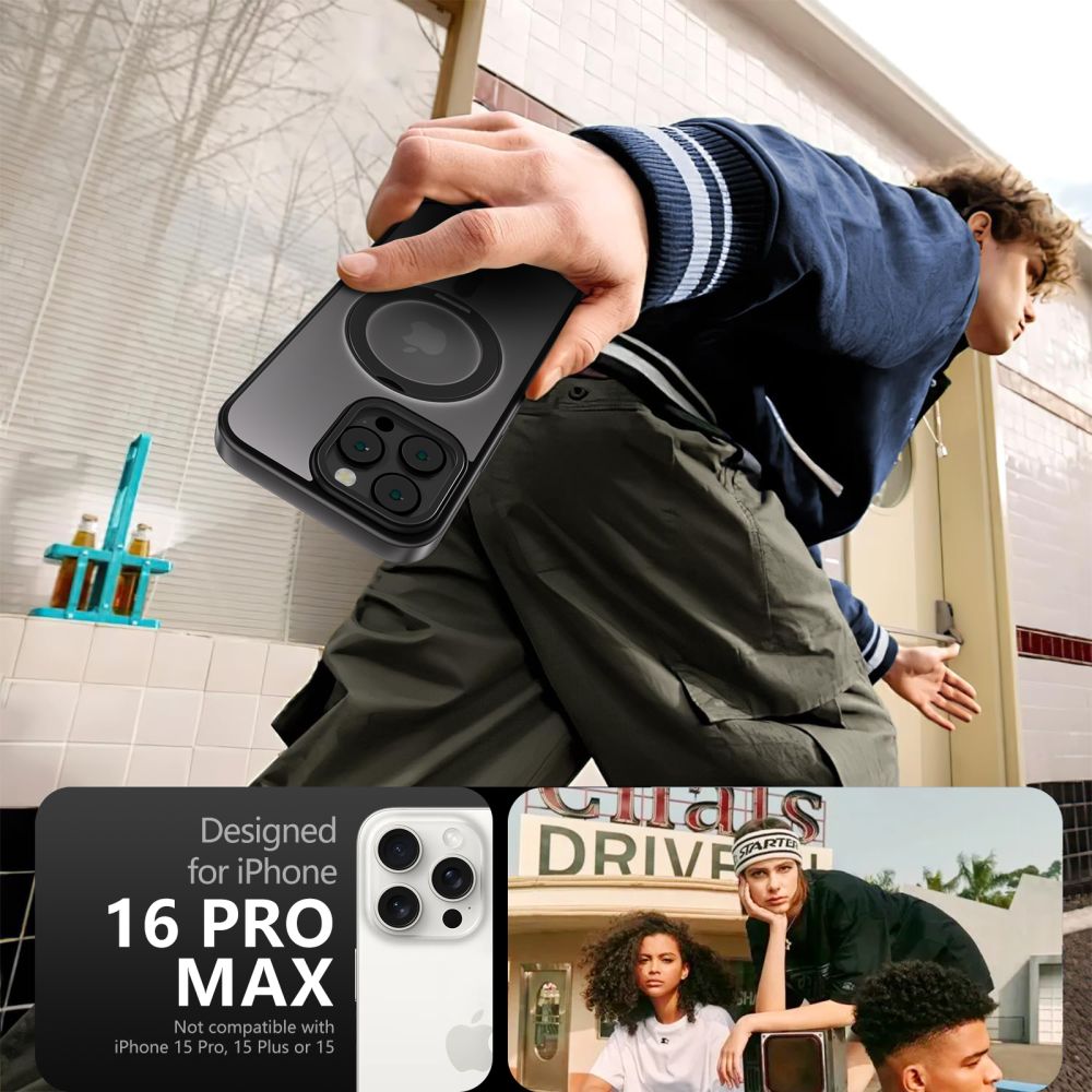 COQUE POUR IPHONE 16 PRO MAX TECH-PROTECT MAGRING MAGSAFE NOIR MAT