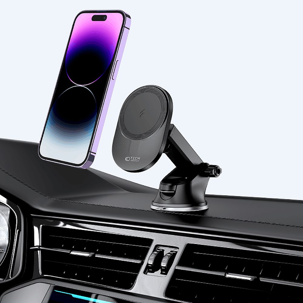 SUPPORT DE TÉLÉPHONE POUR VOITURE AVEC CHARGE SANS FIL TECH-PROTECT MM15W-V1 MAGNETIC MAGSAFE SUPPORT DE TABLEAU DE BORD ET DE VENTILATION CHARGEUR SANS FIL 15W NOIR