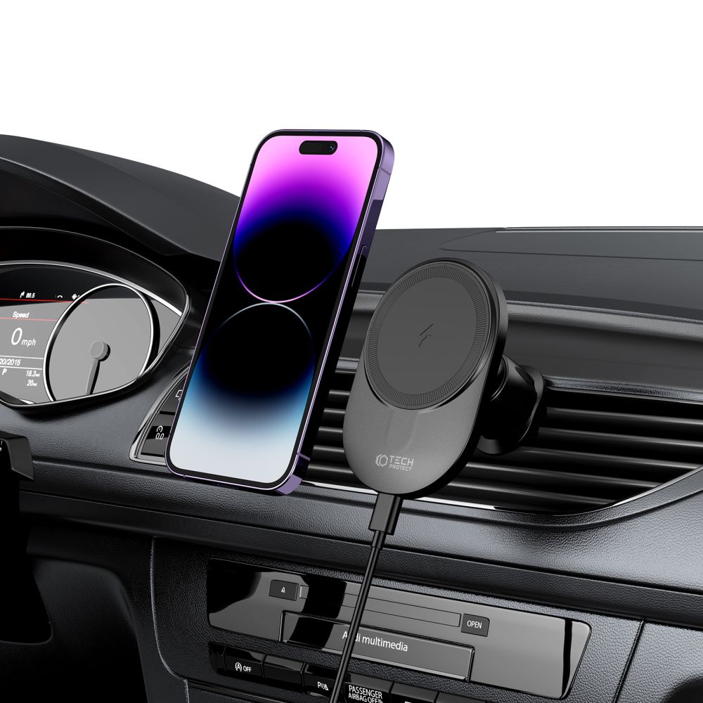SUPPORT DE TÉLÉPHONE POUR VOITURE AVEC CHARGE SANS FIL TECH-PROTECT MM15W-V1 SUPPORT MAGNETIQUE MAGSAFE POUR VENTILATION CHARGEUR SANS FIL 15W NOIR