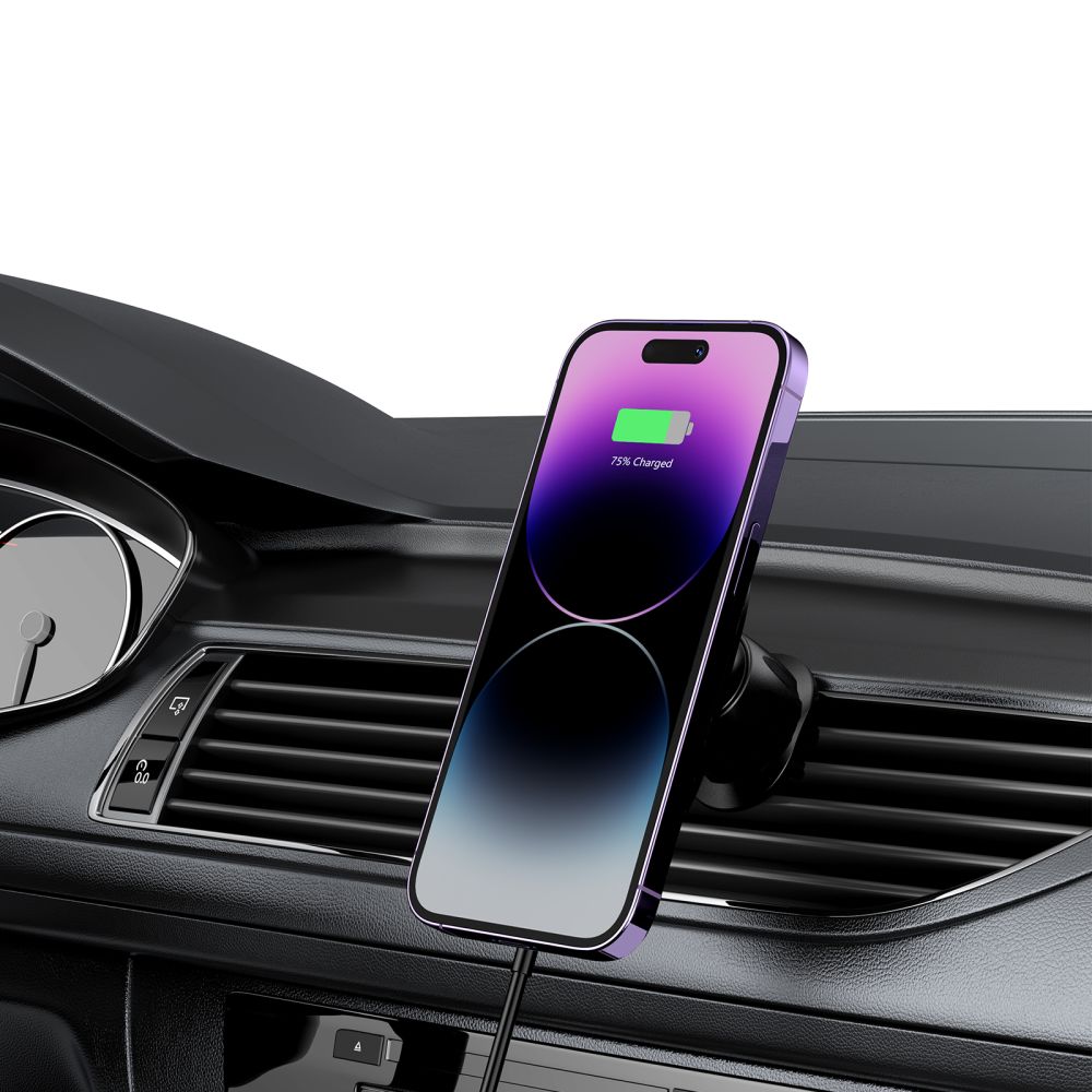SUPPORT DE TÉLÉPHONE POUR VOITURE AVEC CHARGE SANS FIL TECH-PROTECT MM15W-V1 SUPPORT MAGNETIQUE MAGSAFE POUR VENTILATION CHARGEUR SANS FIL 15W NOIR