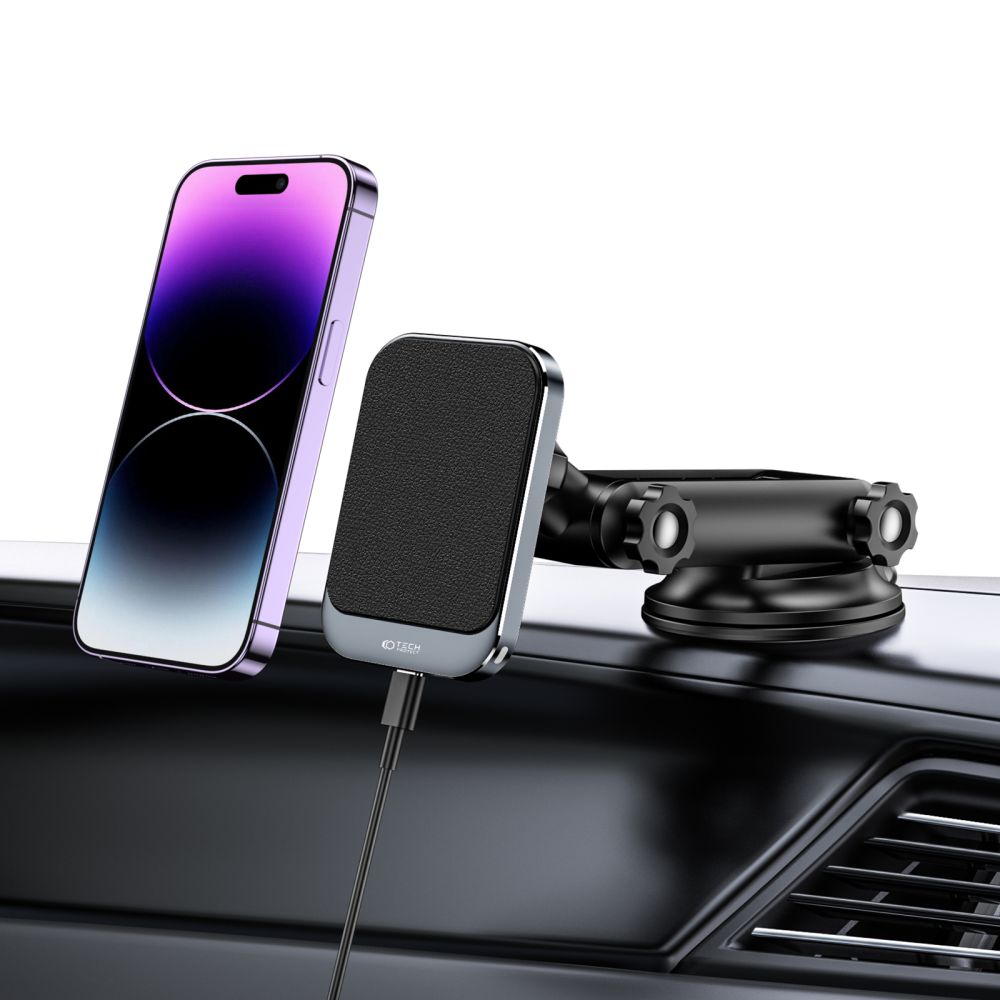 SUPPORT DE TÉLÉPHONE POUR VOITURE AVEC CHARGE SANS FIL TECH-PROTECT MM15W-V2 MAGNETIC MAGSAFE SUPPORT DE TABLEAU DE BORD CHARGEUR SANS FIL 15W NOIR