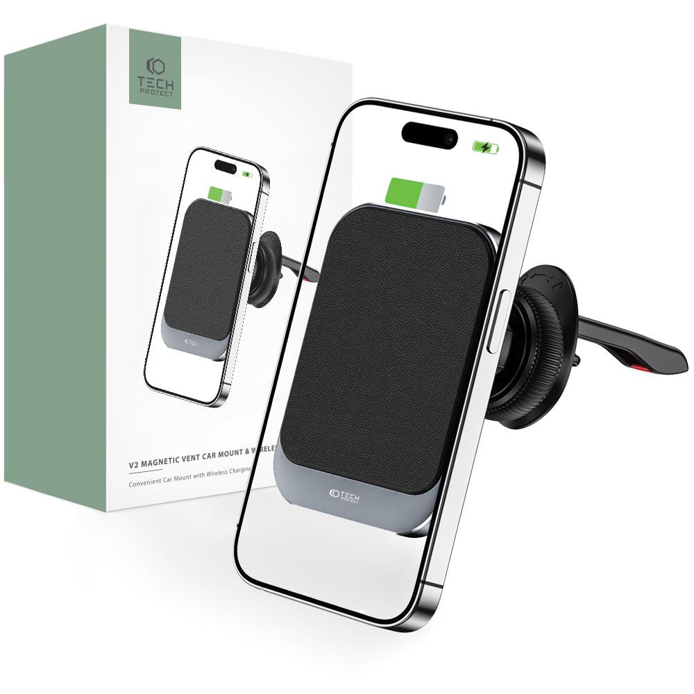 SUPPORT DE TÉLÉPHONE POUR VOITURE AVEC CHARGE SANS FIL TECH-PROTECT MM15W-V2 SUPPORT MAGNETIQUE MAGSAFE POUR VENTILATION CHARGEUR SANS FIL 15W NOIR