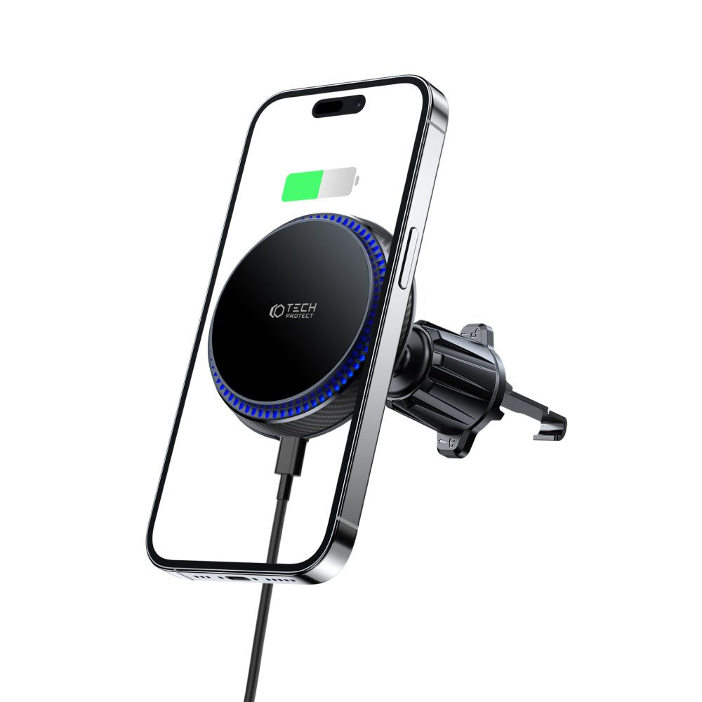 SUPPORT DE TÉLÉPHONE POUR VOITURE AVEC CHARGE SANS FIL TECH-PROTECT MM15W-V4 SUPPORT MAGNETIQUE MAGSAFE VENT CAR CHARGER SANS FIL 15W NOIR