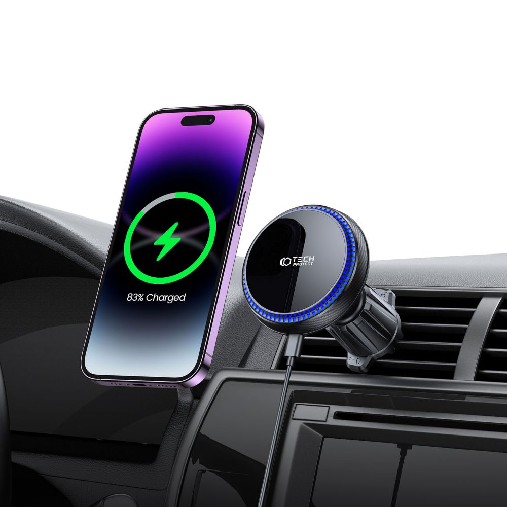 SUPPORT DE TÉLÉPHONE POUR VOITURE AVEC CHARGE SANS FIL TECH-PROTECT MM15W-V4 SUPPORT MAGNETIQUE MAGSAFE VENT CAR CHARGER SANS FIL 15W NOIR