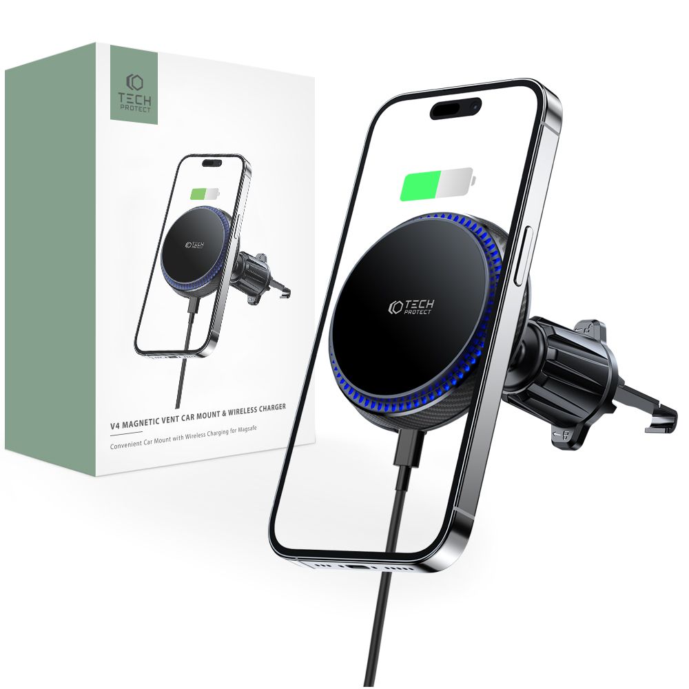 SUPPORT DE TÉLÉPHONE POUR VOITURE AVEC CHARGE SANS FIL TECH-PROTECT MM15W-V4 SUPPORT MAGNETIQUE MAGSAFE VENT CAR CHARGER SANS FIL 15W NOIR
