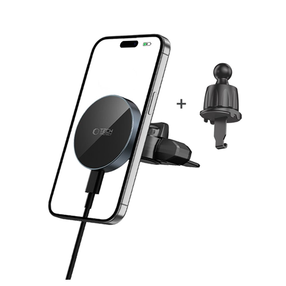 SUPPORT DE TÉLÉPHONE POUR VOITURE AVEC CHARGE SANS FIL TECH-PROTECT MM15W-V5 MAGNETIC MAGSAFE MONTAGE CD & VENTILATION CHARGEUR SANS FIL 15W NOIR/NOIR