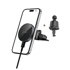 SUPPORT DE TÉLÉPHONE POUR VOITURE AVEC CHARGE SANS FIL TECH-PROTECT MM15W-V5 MAGNETIC MAGSAFE MONTAGE CD & VENTILATION CHARGEUR SANS FIL 15W NOIR/NOIR