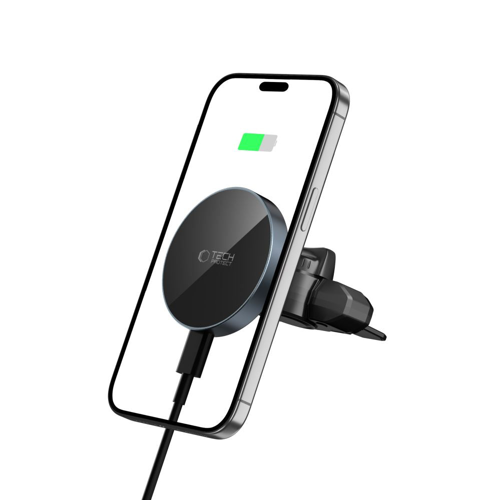 SUPPORT DE TÉLÉPHONE POUR VOITURE AVEC CHARGE SANS FIL TECH-PROTECT MM15W-V5 MAGNETIC MAGSAFE MONTAGE CD & VENTILATION CHARGEUR SANS FIL 15W NOIR/NOIR