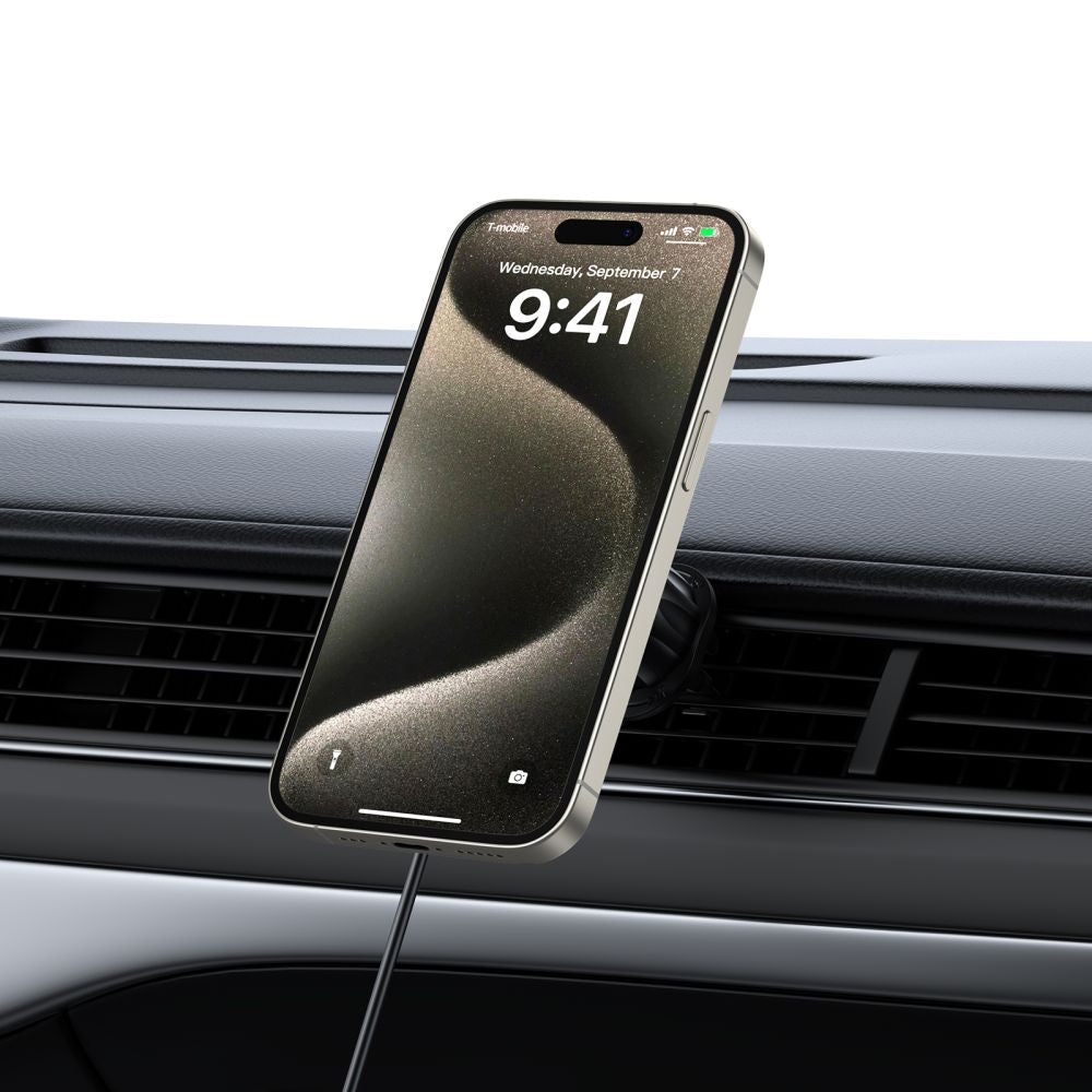 SUPPORT DE TÉLÉPHONE POUR VOITURE AVEC CHARGE SANS FIL TECH-PROTECT MM15W-V5 MAGNETIC MAGSAFE MONTAGE SUR TABLEAU DE BORD ET VENTILATION CHARGEUR SANS FIL 15W NOIR