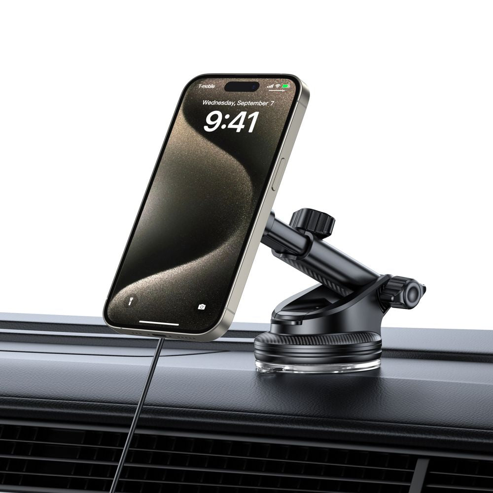 SUPPORT DE TÉLÉPHONE POUR VOITURE AVEC CHARGE SANS FIL TECH-PROTECT MM15W-V5 MAGNETIC MAGSAFE MONTAGE SUR TABLEAU DE BORD ET VENTILATION CHARGEUR SANS FIL 15W NOIR