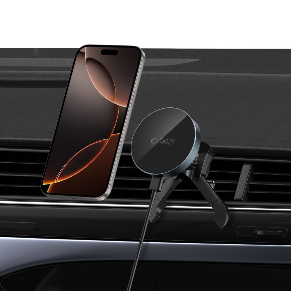 SUPPORT DE TÉLÉPHONE POUR VOITURE AVEC CHARGE SANS FIL TECH-PROTECT MM15W-V5 MAGNETIC MAGSAFE SUPPORT DE VENTILATION CHARGEUR SANS FIL 15W NOIR/NOIR