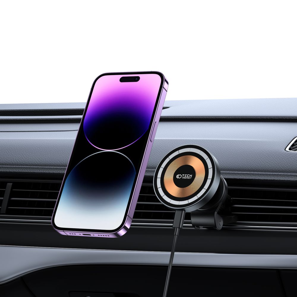Support de téléphone pour voiture avec chargement sans fil TECH-PROTECT MM15W-V5 support magnétique MagSafe pour ventilation chargeur sans fil 15W noir