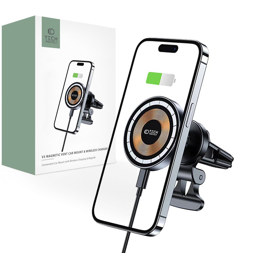 Support de téléphone pour voiture avec chargement sans fil TECH-PROTECT MM15W-V5 support magnétique MagSafe pour ventilation chargeur sans fil 15W noir
