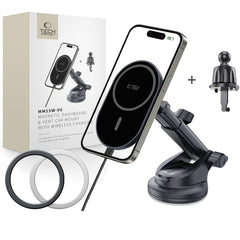 SUPPORT DE TÉLÉPHONE POUR VOITURE AVEC CHARGE SANS FIL TECH-PROTECT MM15W-V6 MAGNETIC MAGSAFE SUPPORT DE TABLEAU DE BORD & VENTILATION CHARGEUR SANS FIL 15W NOIR/NOIR
