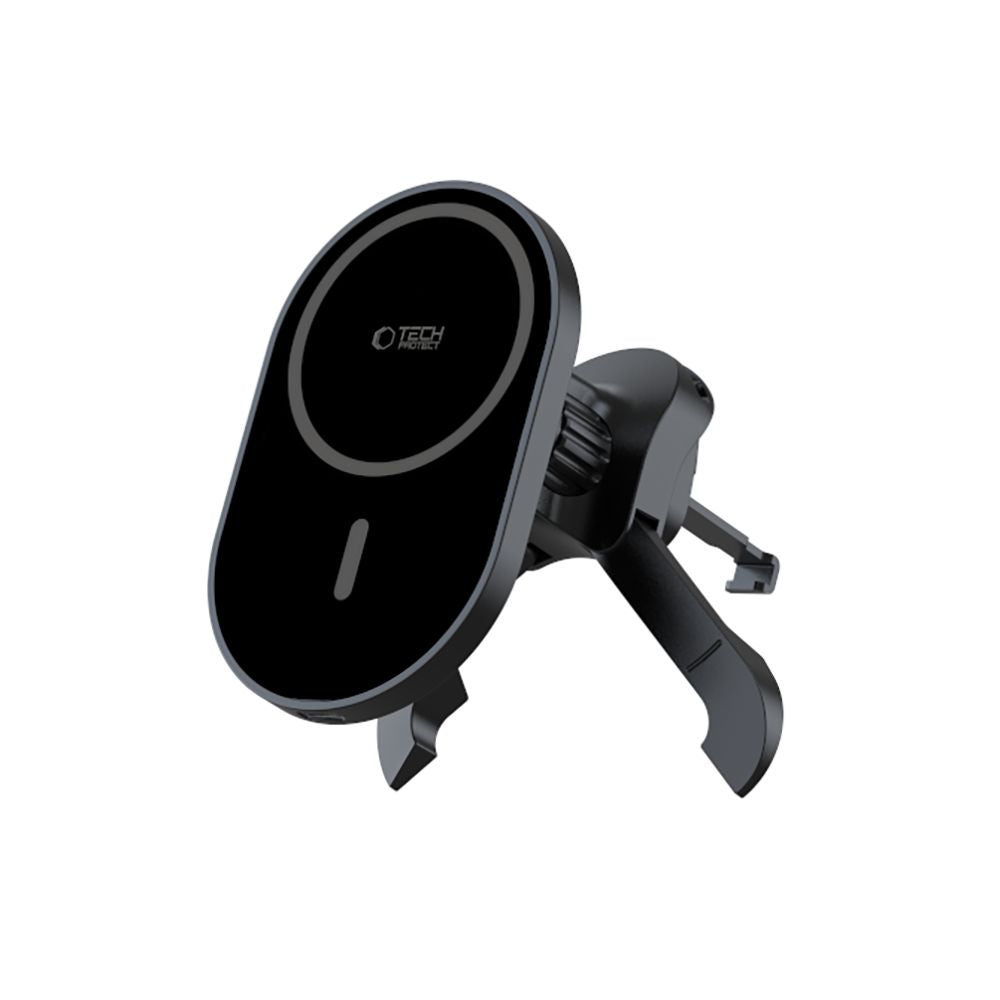 Support de téléphone pour voiture avec chargement sans fil TECH-PROTECT MM15W-V6 MAGNETIC MAGSAFE STABLE VENT CAR MOUNT CHARGEUR SANS FIL 15W NOIR/NOIR