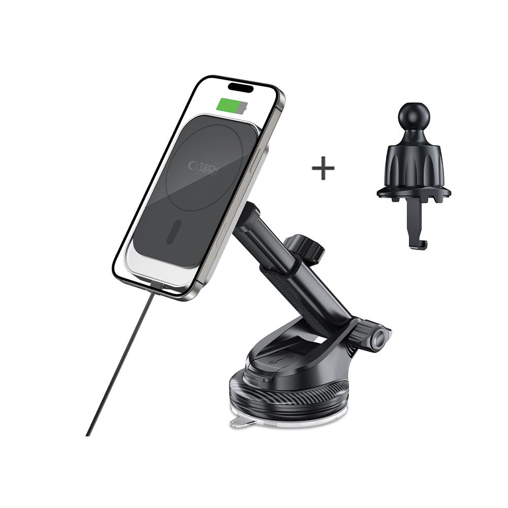 Support de téléphone pour voiture avec chargement sans fil TECH-PROTECT MM15W-V9 MAGNETIC MAGSAFE SUPPORT DE TABLEAU DE BORD ET DE VENTILATION CHARGEUR SANS FIL 15W NOIR