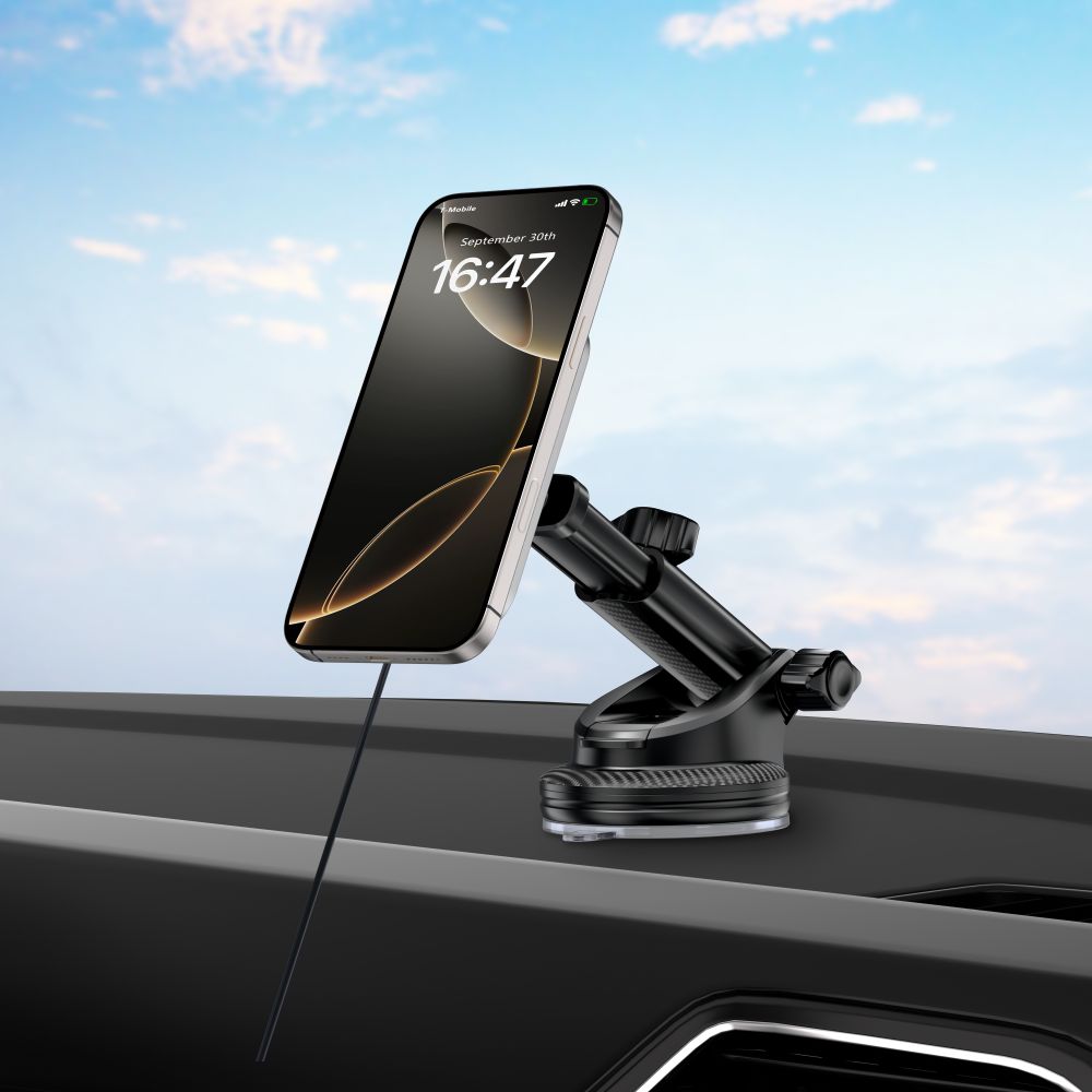 Support de téléphone pour voiture avec chargement sans fil TECH-PROTECT MM15W-V9 MAGNETIC MAGSAFE SUPPORT DE TABLEAU DE BORD ET DE VENTILATION CHARGEUR SANS FIL 15W NOIR