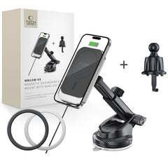 Support de téléphone pour voiture avec chargement sans fil TECH-PROTECT MM15W-V9 MAGNETIC MAGSAFE SUPPORT DE TABLEAU DE BORD ET DE VENTILATION CHARGEUR SANS FIL 15W NOIR
