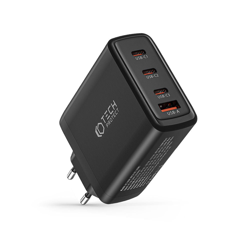 CHARGEUR RÉSEAU POUR MOBILE ET TABLETTE TECH-PROTECT NC100W-GAN CHARGEUR RÉSEAU 4 PORTS PD100W/QC3.0 NOIR