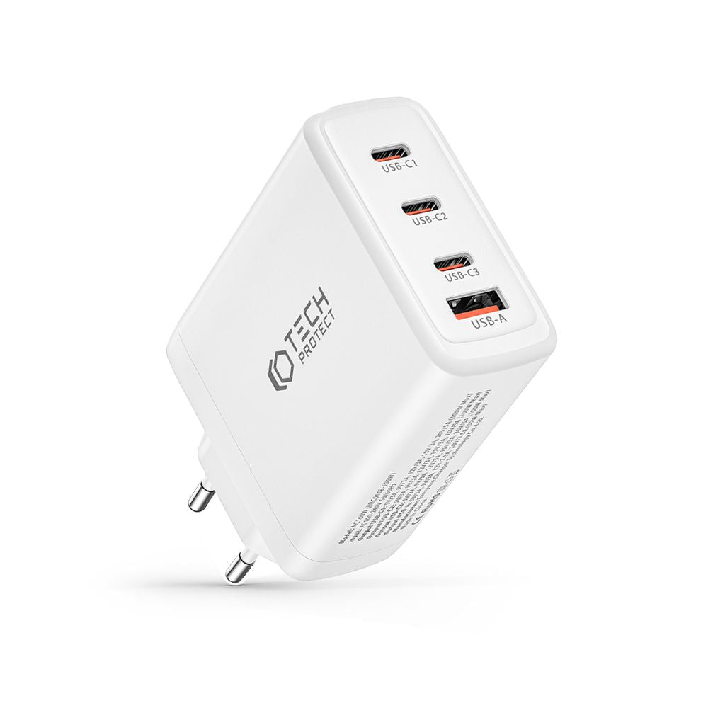 CHARGEUR RÉSEAU POUR MOBILE ET TABLETTE TECH-PROTECT NC100W-GAN CHARGEUR 4 PORTS PD100W/QC3.0 BLANC
