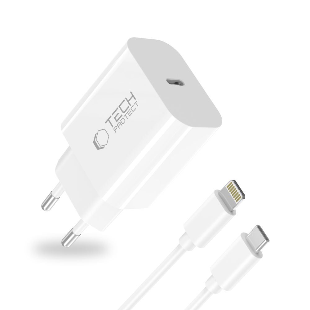 CHARGEUR RÉSEAU TECH-PROTECT NC20W 1-PORT PD20W + CÂBLE LIGHTNING BLANC