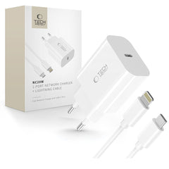 CHARGEUR RÉSEAU TECH-PROTECT NC20W 1-PORT PD20W + CÂBLE LIGHTNING BLANC
