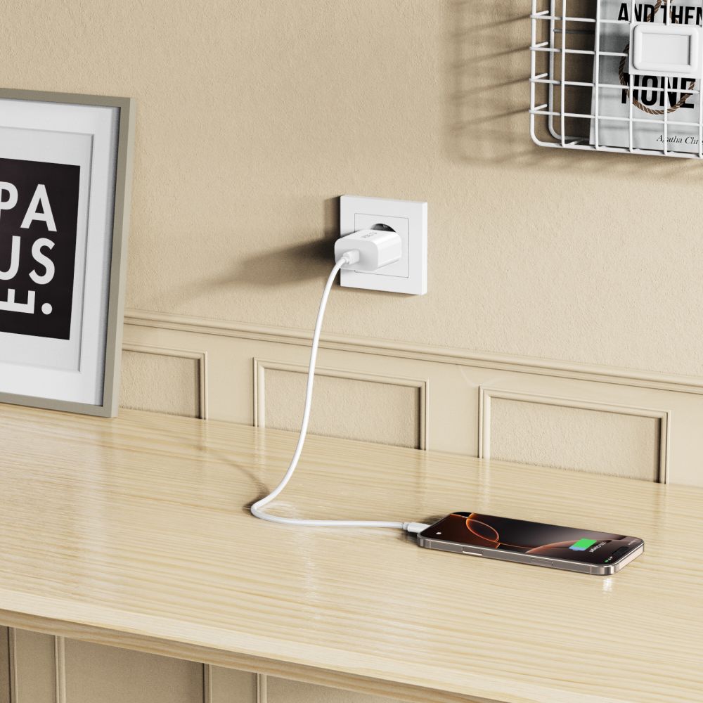 CHARGEUR RÉSEAU TECH-PROTECT NC20W 1-PORT PD20W + CÂBLE TYPE-C BLANC