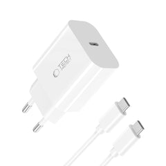 CHARGEUR RÉSEAU TECH-PROTECT NC20W 1-PORT PD20W + CÂBLE TYPE-C BLANC