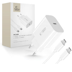 CHARGEUR RÉSEAU TECH-PROTECT NC20W 1-PORT PD20W + CÂBLE TYPE-C BLANC