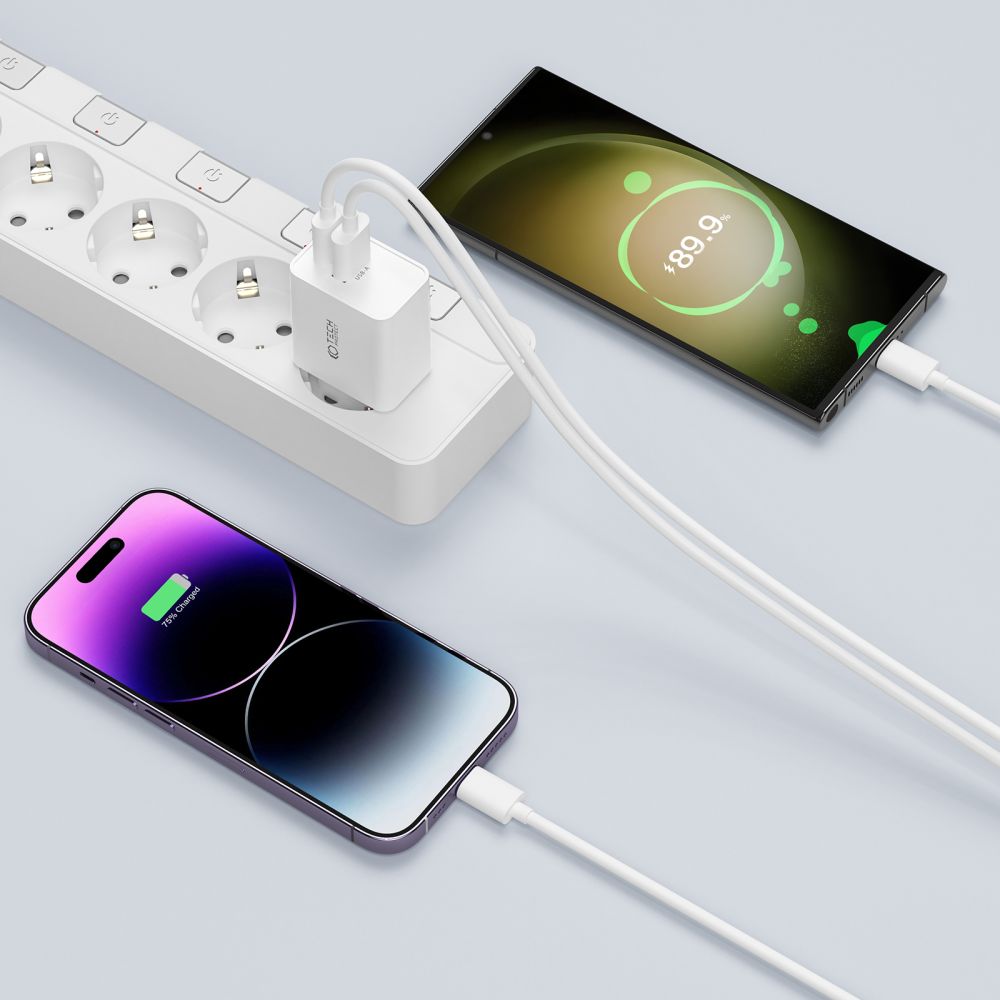 CHARGEUR RÉSEAU POUR MOBILE ET TABLETTE TECH-PROTECT NC30W CHARGEUR 2 PORTS PD30W/QC3.0 BLANC