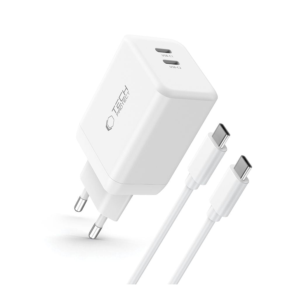 CHARGEUR RÉSEAU TECH-PROTECT NC45W-GAN 2 PORTS PD45W + CÂBLE TYPE-C BLANC