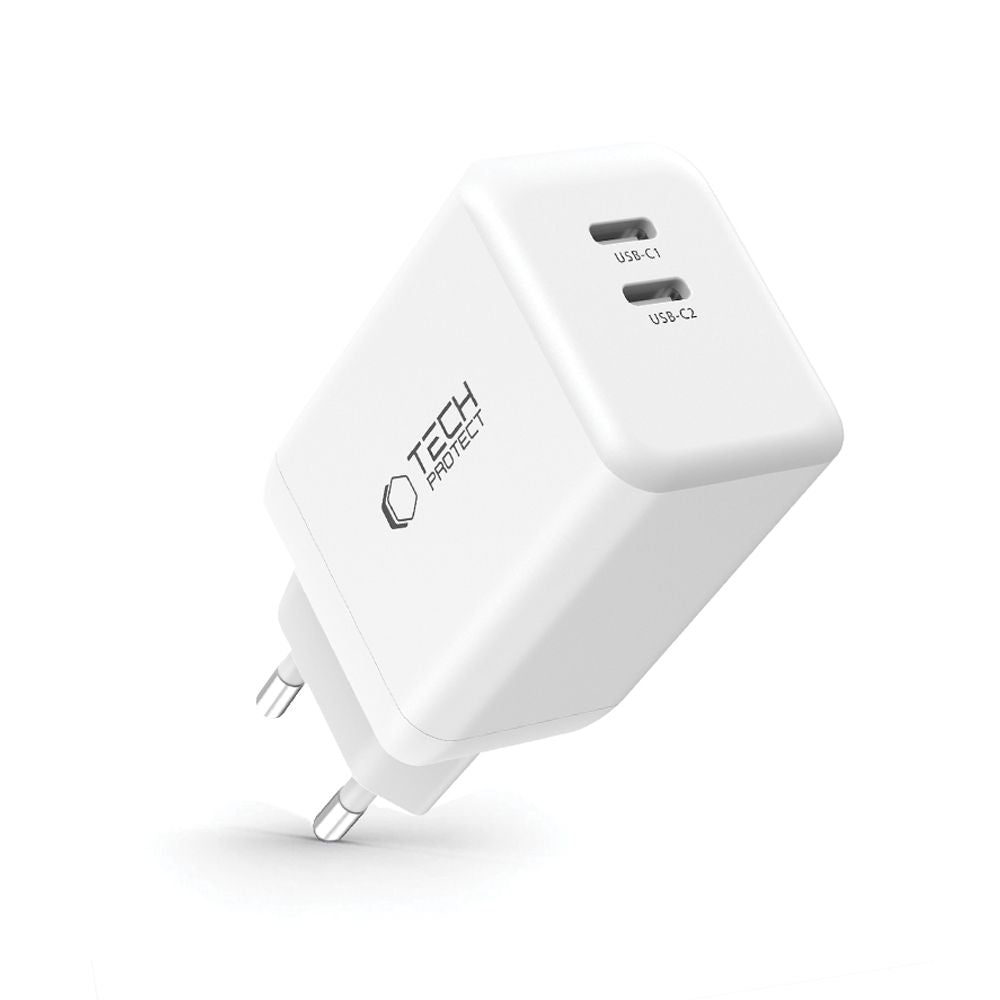 CHARGEUR RÉSEAU 2 PORTS TECH-PROTECT NC45W-GAN PD45W BLANC