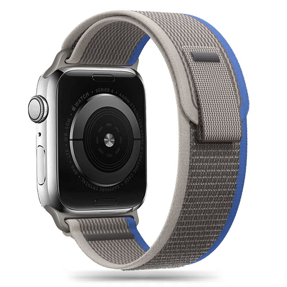 BRACELET EN NYLON DOOP POUR APPLE WATCH 4 / 5 / 6 / 7 / 8 / 9 / SE (38 / 40 / 41 MM) GRIS/BLEU
