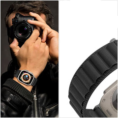 BRACELET DOOP ALPINE EVEREST APPLE WATCH 6 / 7 / 8 / 9 / 10 / SE / ULTRA 1 / 2 (44 / 45 / 46 / 49 MM) TITANE/OLIVE